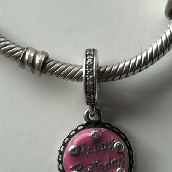 Authentic Pandora Sterling Silver Bracelet with 6 Pandora Sterling Silver Charms - Picture 3 of 16